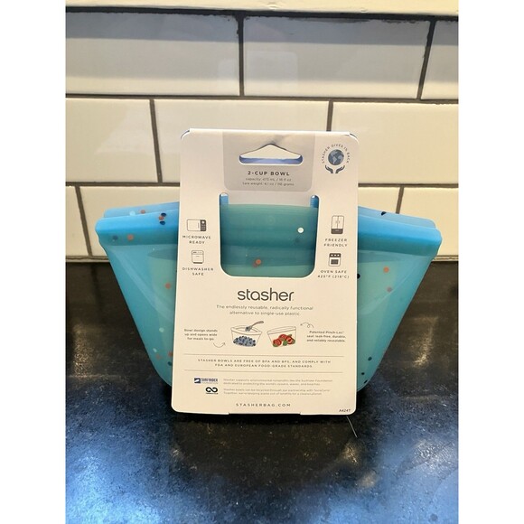 STASHER Endlessly Reusable BOWL  2 Cup 16 fl oz Capacity NEW Blue Aqua - Picture 2 of 2